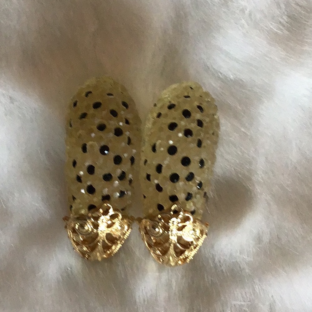 Large Designer Lucite and Gold Clip Earrings